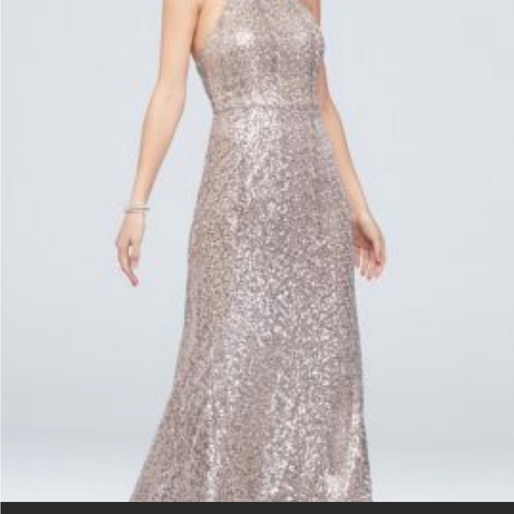 **DISCONTINUED** David’s Bridal platinum high neck sequins